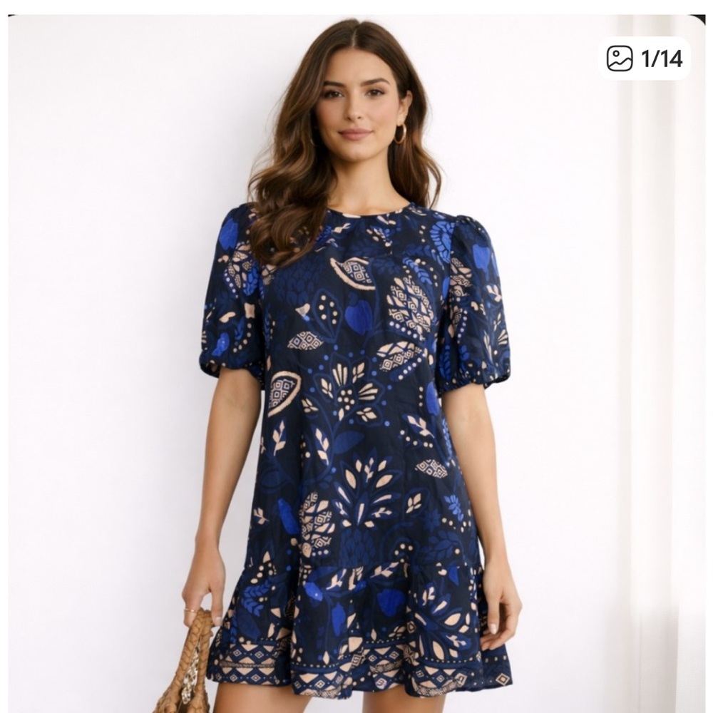 FARM Rio Blue and Gold Mini Dress